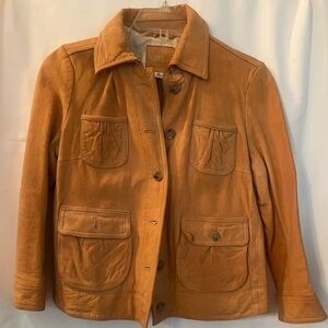 Tan Leather Jacket with Button Closure
